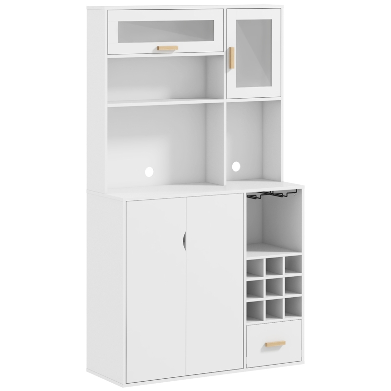 HOMCOM Mobile Dispensa con Portabottiglie, Armadietti, Ripiani e Cassetto, in Truciolato e Legno, 100x38x172 cm, Bianco