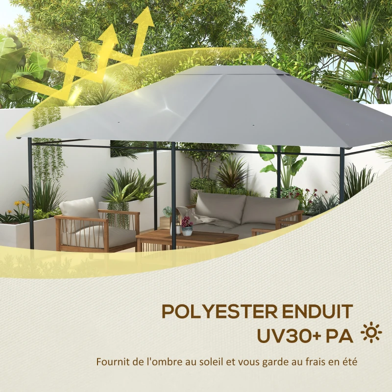 Outsunny Toile de remplacement pour pavillon tonnelle tissu polyester haute densité 180 g/m² anti-UV 3 x 4 m gris clair