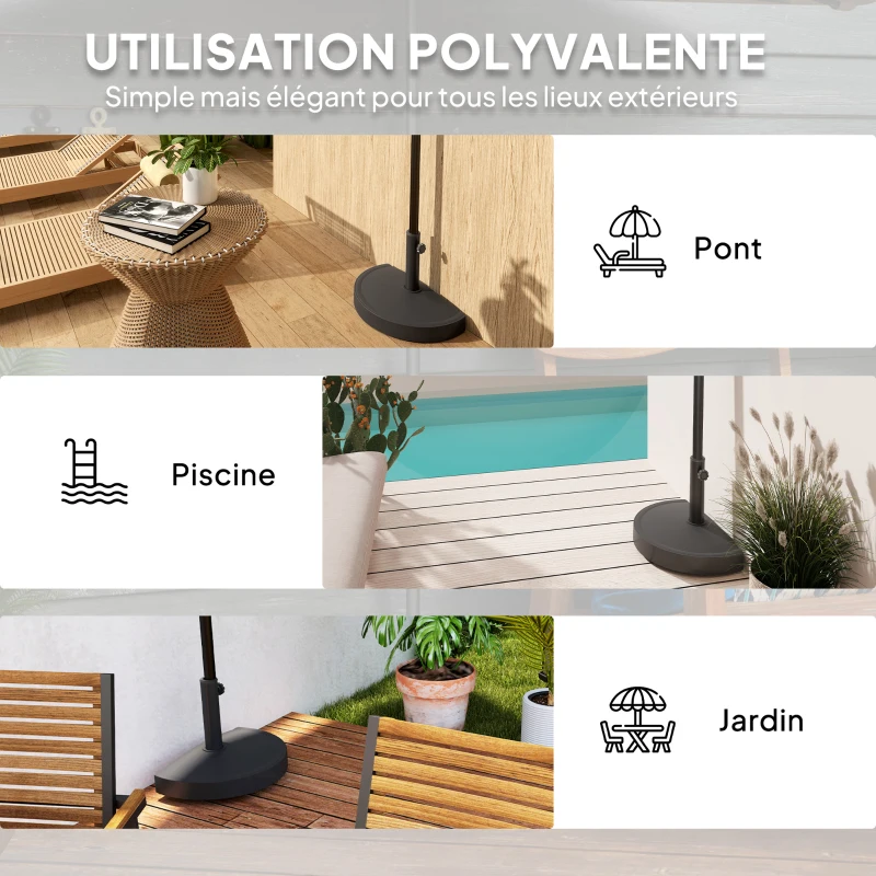Outsunny Base de parasol 9 kg en résine pour mât de 34, 38, 48 mm, support de parasol, 49 x 31 x 33 cm, noir