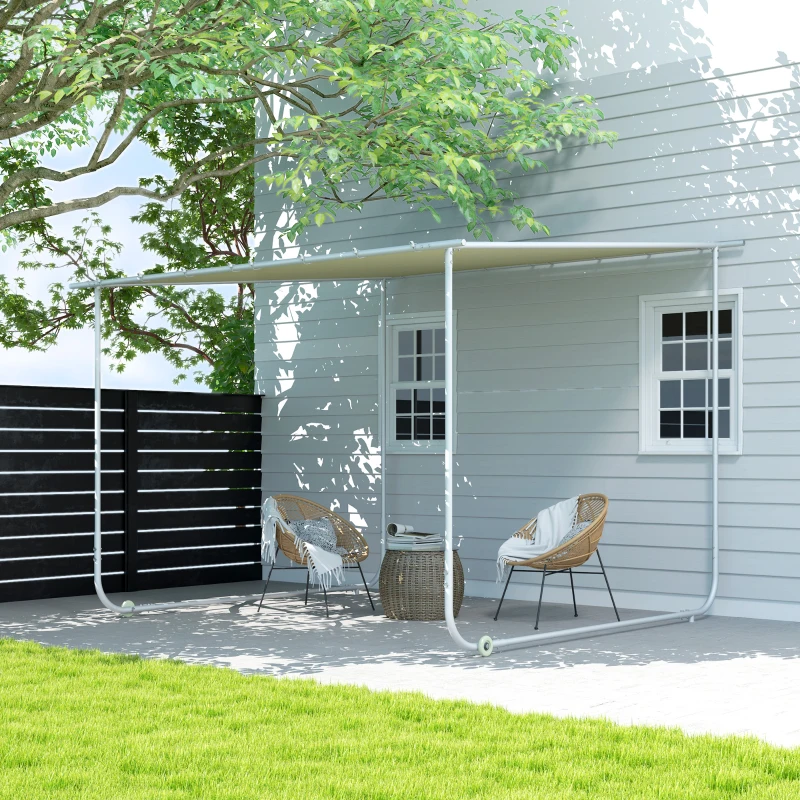 Outsunny Cenador de Jardín 3x3 m con Ruedas Protección UV 30+ Impermeable Sacos de Arena y Marco de Acero Crema