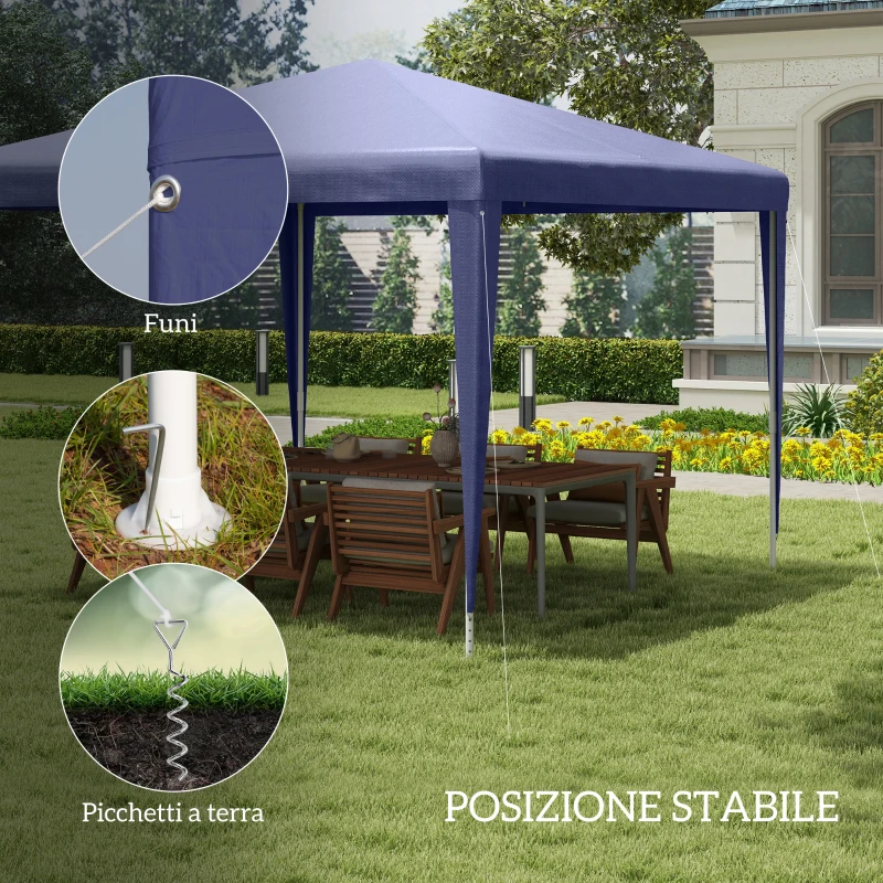 Outsunny Gazebo da Giardino 3x3 m Pieghevole e Portatile con Copertura Anti UV, Blu