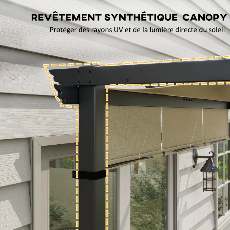 Outsunny Pergola avec 3 toiles coulissantes 3 x 3 m structure acier toile polyester haute densité 180g/㎡ beige