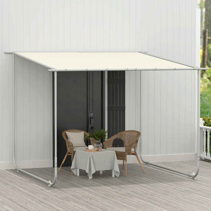 Outsunny Cenador de Jardín 3x3 m con Ruedas Protección UV 30+ Impermeable Sacos de Arena y Marco de Acero Crema