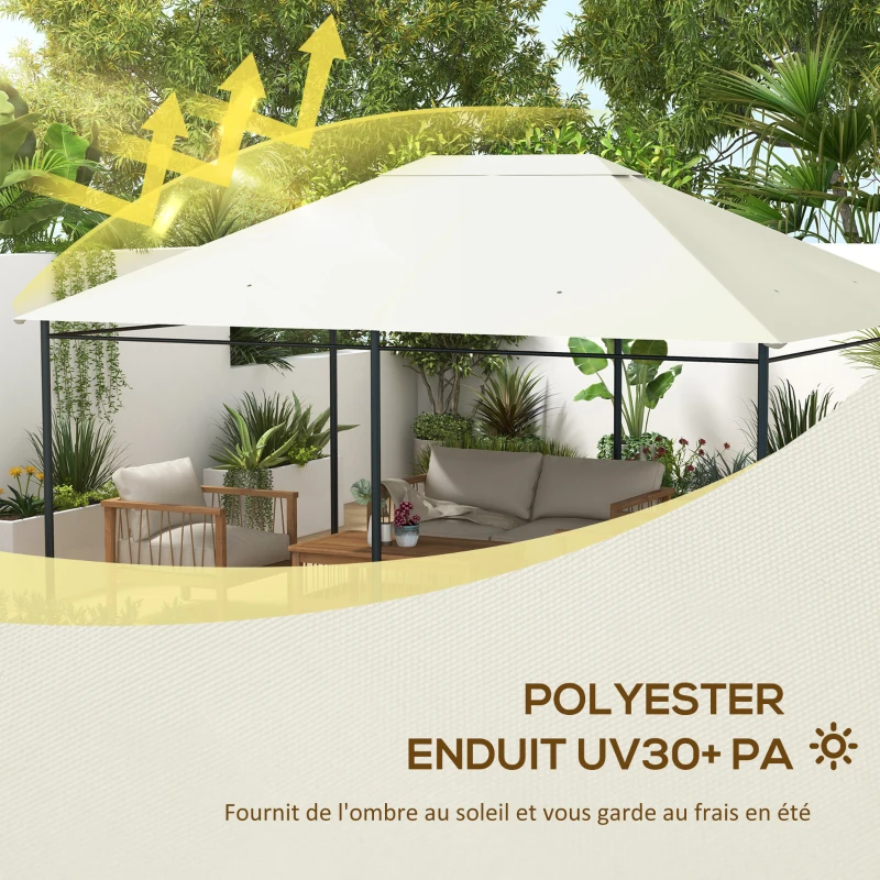 Outsunny Toile de remplacement pour pavillon tonnelle tissu polyester haute densité 180 g/m² anti-UV 3 x 4 m crème