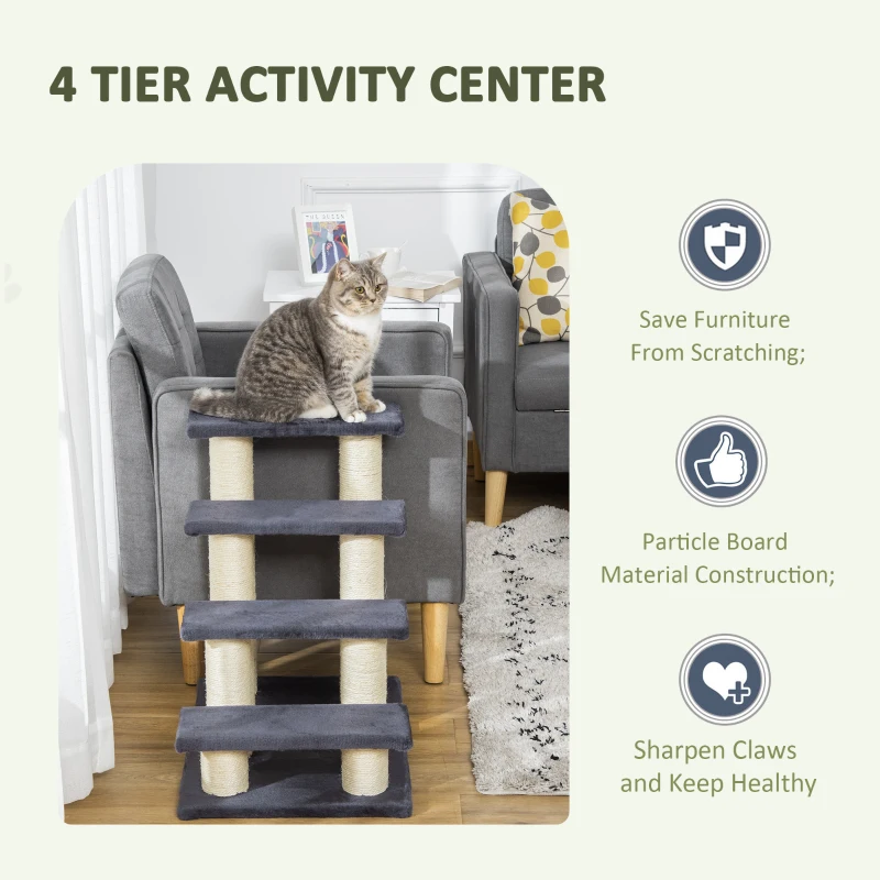 PawHut Hundetreppe 4 Stufen 59 cm Hoch Haustiertreppe für Katze und Hunde Hunderampe Katzentreppe Einstiegshilfe für Bett, Sofa, Couch Grau
