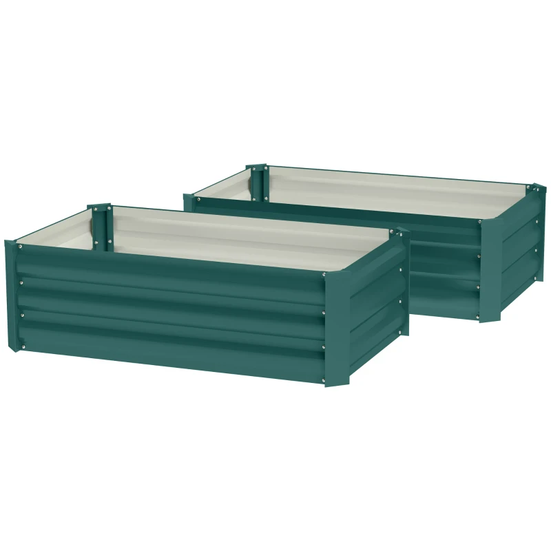 Outsunny Set of Two 100 x 60cm Steel Planter Boxes -Green