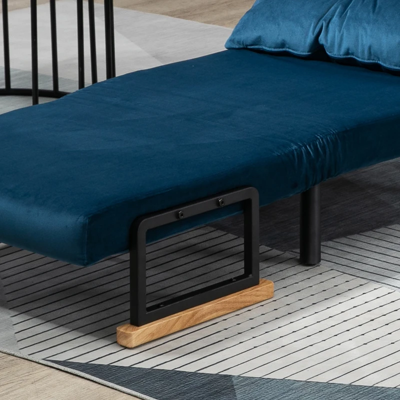 HOMCOM Pack de 2 Sofás Cama de 1 con Respaldo Ajustable de 5 Niveles y Almohadas Acolchadas 63x73x81 cm Azul