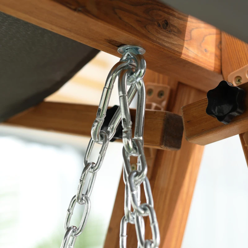 Outsunny Huśtawka Ogrodowa z Funkcją Łóżka 3-osobowa, Huśtawka z Drewna Modrzewiowego z Regulowanym Dachem Przeciwsłonecznym, Ławka Huśtawka Obciążenie 250kg, Leżak Ogrodowy na Taras, 225,5 x 113 x 180 cm Szary+Teak