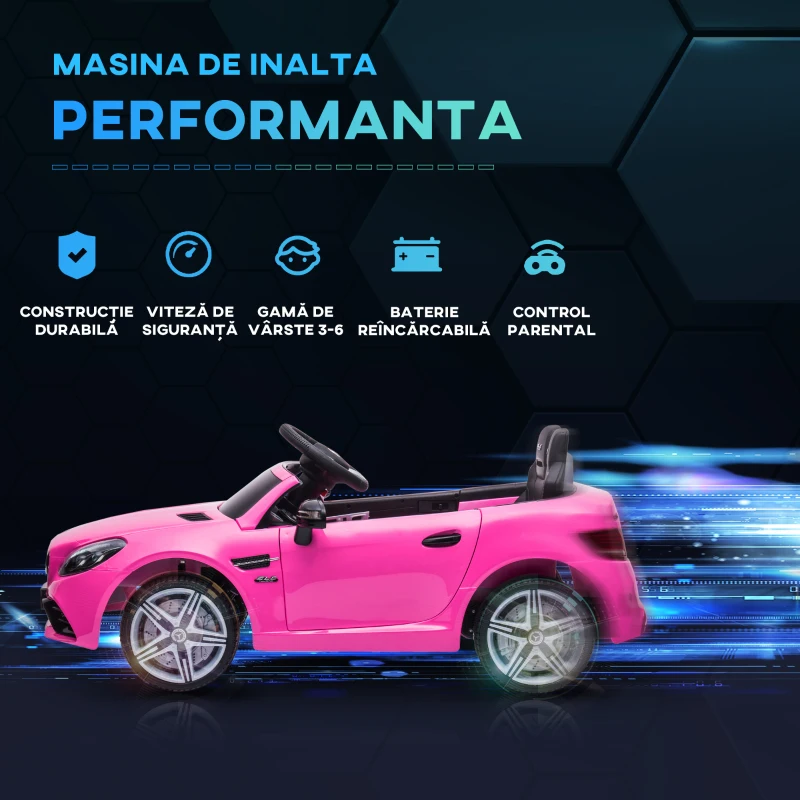 AIYAPLAY Masina electrica pentru copii cu varsta cuprinsa intre 3 – 6 ani cu lumini LED, efecte sonore realiste si telecomanda, din otel si PP, 107x62,5x44 cm, roz(m-4)