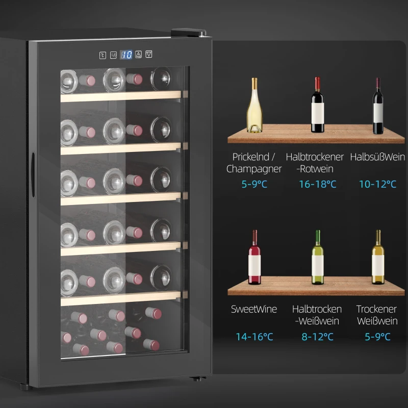 HOMCOM Weinkühlschrank für 41 Weinflaschen, 91 Liter Kapazität, Getränkekühlschrank mit LED-Anzeige, Touchscreen, Schwarz(m-9)