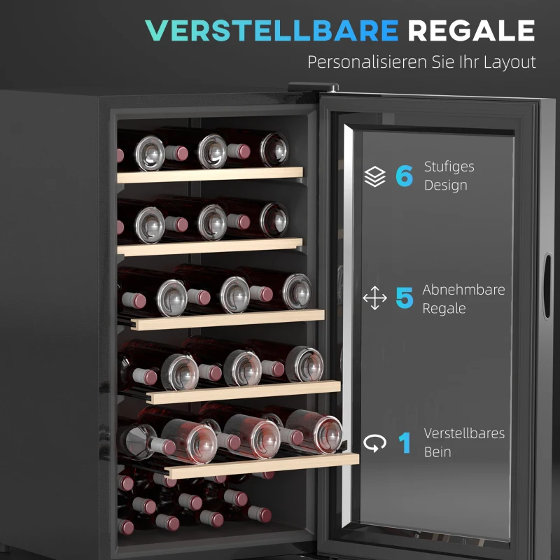 HOMCOM Weinkühlschrank für 41 Weinflaschen, 91 Liter Kapazität, Getränkekühlschrank mit LED-Anzeige, Touchscreen, Schwarz(m-7)