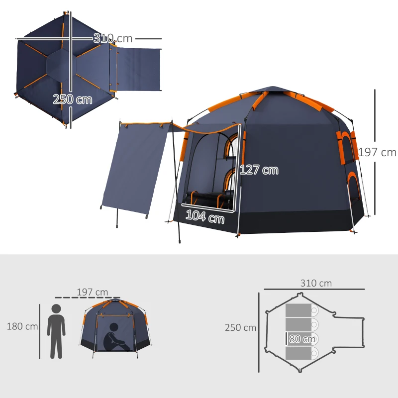 Outsunny Automatic Pop Up Camping Tent, Instant Setup 2-4 Man Tent with Mesh Windows, Waterproof & UV30+, Portable with Carry Bag for Fishing, Hiking, Backpacking, Dark Grey