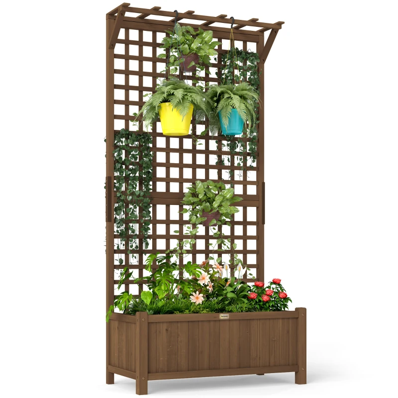 Outsunny Floreira com Treliça de Madeira Caixa de Plantio com Suporte para Plantas Trepadeiras 90x45x183cm Marrom Escuro