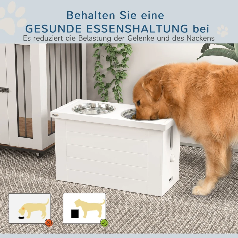 PawHut 2-in-1 Erhöhter Hundenapf Höhenverstellbar Futternapf mit Ständer 2 x 2L Edelstahlnäpfen Weiß