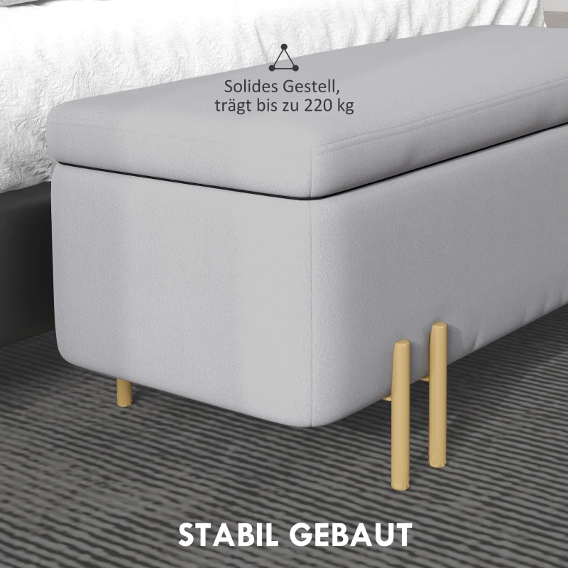 HOMCOM Sitzbank mit Stauraum Polsterbank mit Samtoptik, Sitztruhe mit Metallbeine, Truhenbank für Wohnzimmer Schlafzimmer Flur 100 x 40 x 42 cm, Hellgrau