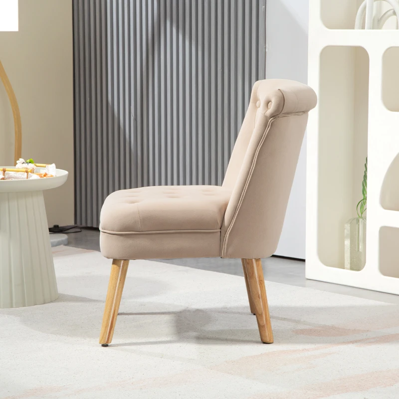 HOMCOM Poltrona per Salotto in Velluto con Seduta Imbottita e Trapuntata a Bottoni, 60x66x79 cm, Beige