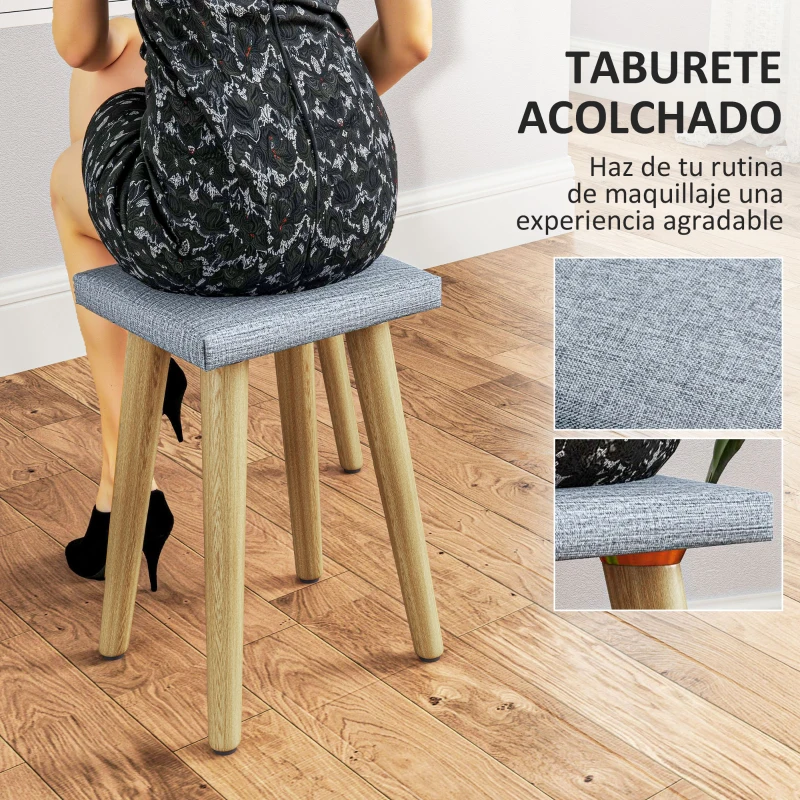 HOMCOM Tocador con Espejo Redondo Luces LED Ajustables y Taburete Acolchado con 2 Cajones y Organizador de Maquillaje Blanco