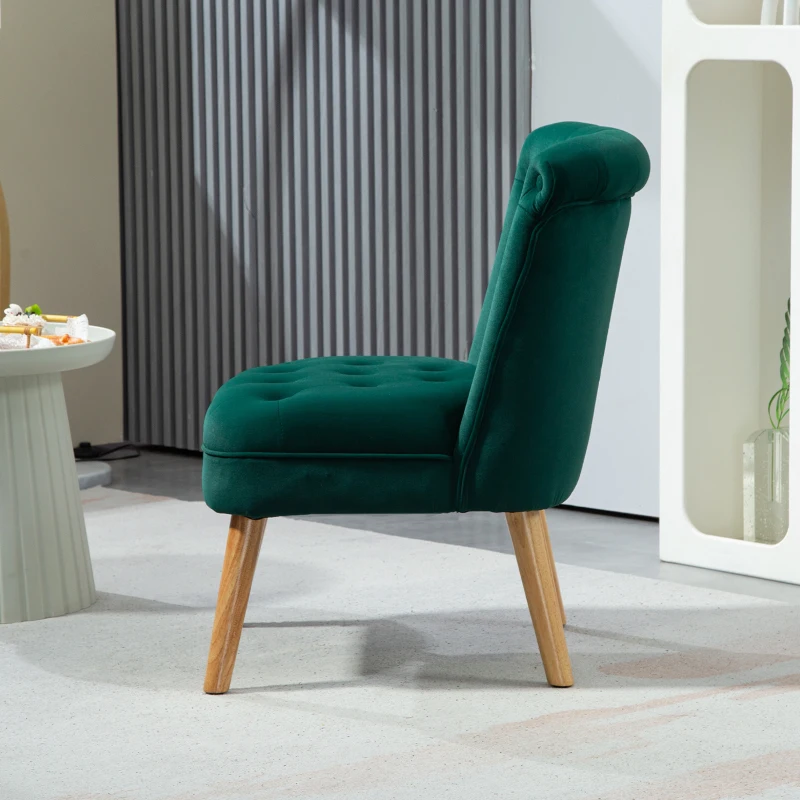 HOMCOM Poltrona per Salotto in Velluto con Seduta Imbottita e Trapuntata a Bottoni, 60x66x79 cm, Verde