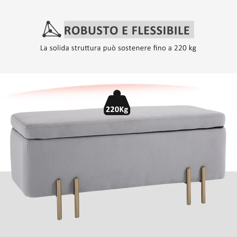 HOMCOM Panca Contenitore Imbottita per Soggiorno e Camera da Letto, 100 x 40 x 42 cm, Grigio