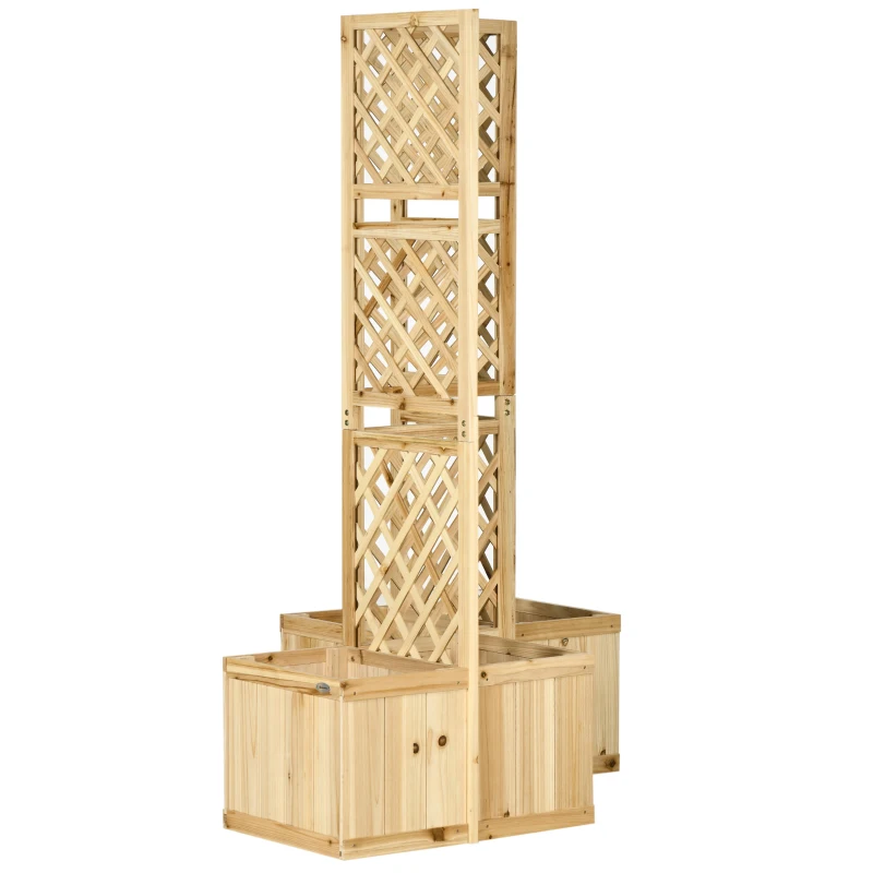 Outsunny Paravent, Sichtschutz für Garten, dreifach klappbar, 4 Blumenkästen, Massivholz, Naturfarbe, 133 x 62 x 165 cm