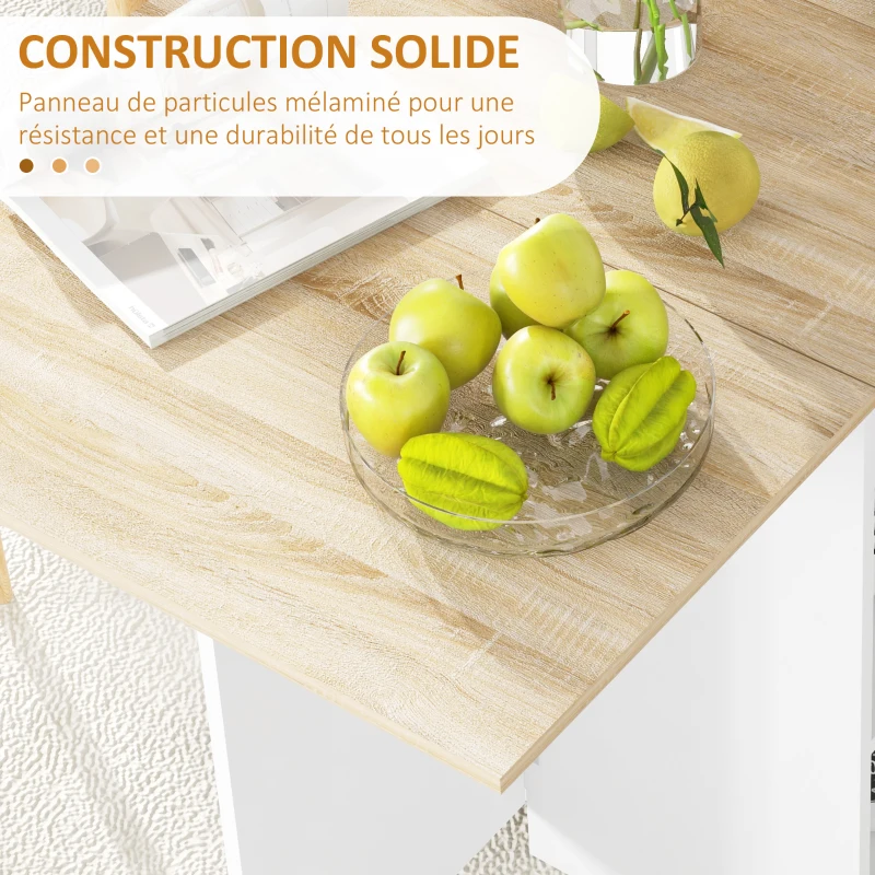 HOMCOM Table à manger pliante table de cuisine extensible pour 2 à 4 personnes 2 abattants 120 x 72 x 75 cm chêne