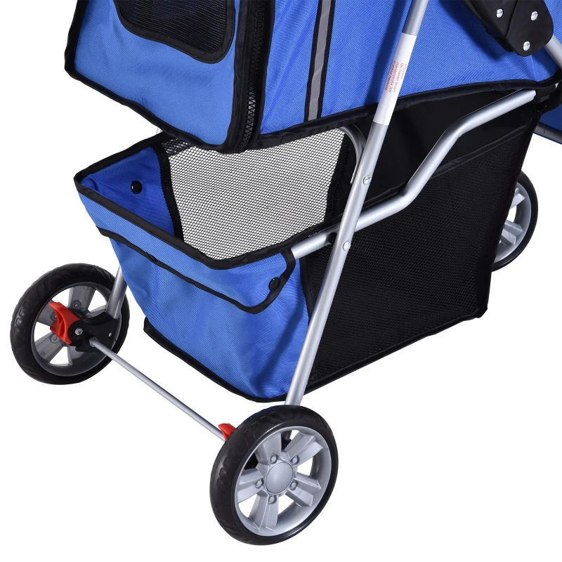 PawHut Hundewagen bis 10kg klappbar verstellbares Vordach 2 Becherhalter Bodenkorb Blau