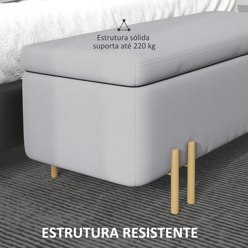 HOMCOM Banco Pé de Cama para Dormitório 70L em Veludo Pés de Metal para Entrada Sala de Estar 100x40x42 cm Cinza Claro