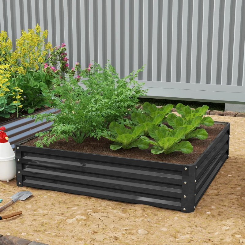 Outsunny Carré potager de jardin acier galvanisée 120 x 120 x 30 cm gris