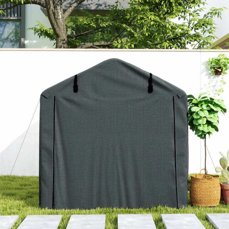 Outsunny Tenda Garage con Ingresso Avvolgibile, Corde e Picchetti, in Metallo Zincato e PE, 220x157x165 cm, Grigio Scuro