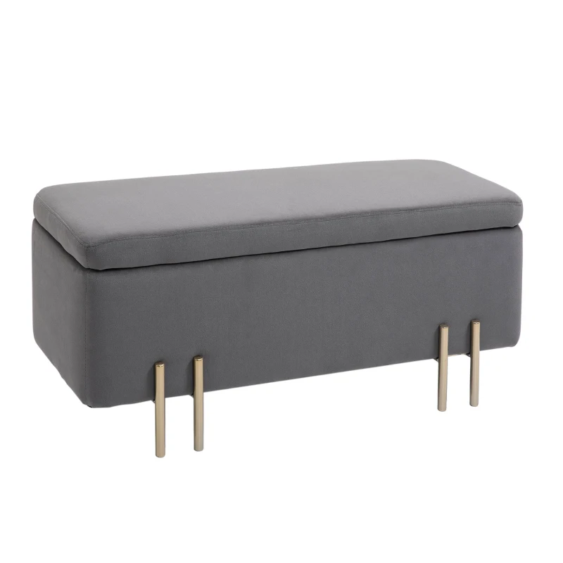 HOMCOM Banc de rangement coffre de rangement design contemporain- banc avec espace de stockage - dim. 100L x 40l x 42H cm - velours gris foncé piètement métal doré