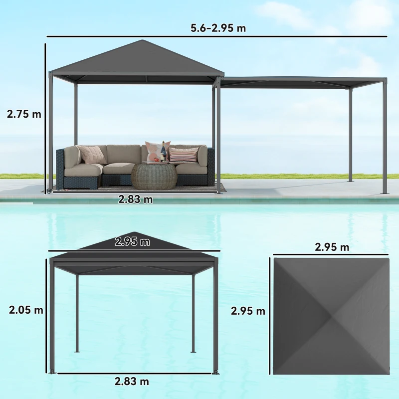Outsunny 3 x 3 or 3 x 6m Garden Gazebo with Extendable Awning and Wheels, UPF30+ Outdoor Metal Gazebo Canopy Shelter for BBQ, Event, Party
