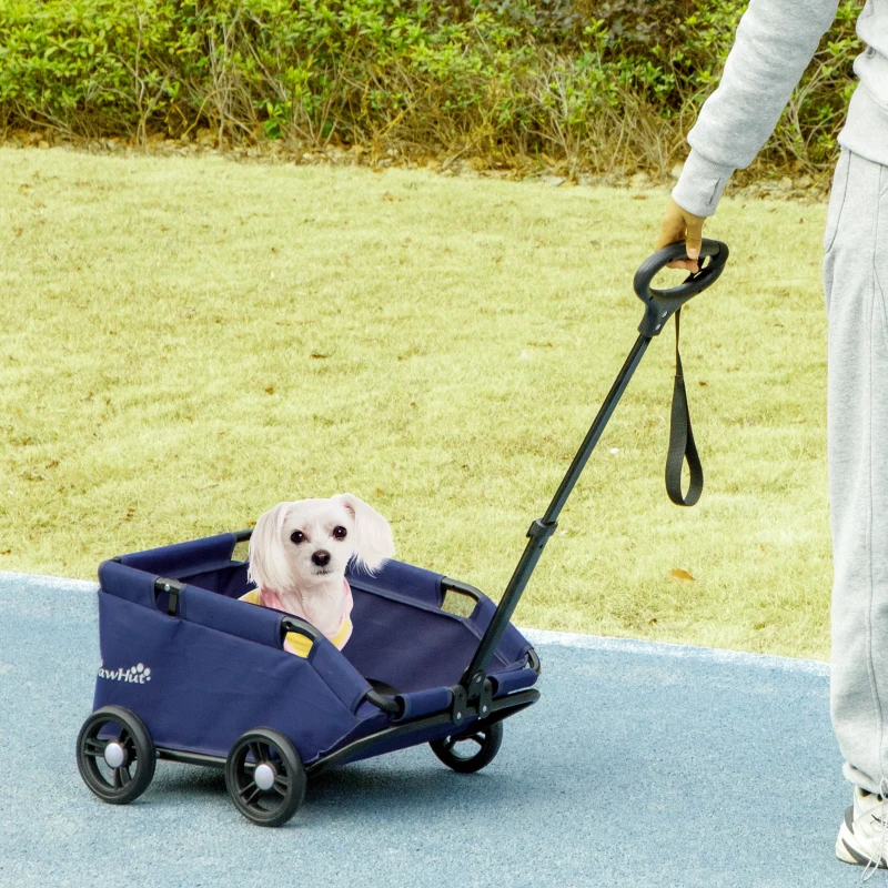PawHut Cochecito para Mascotas con Barra de Empuje Ajustable Diseño Abierto Cojín y Ruedas 53x45x28 cm Azul Oscuro