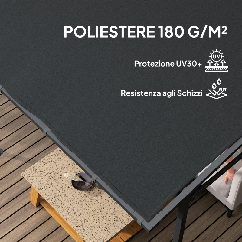 Outsunny Pergola Addossata con Chiusure a Strappo, in Metallo e Poliestere, 238x238x235/194 cm, Grigio Scuro