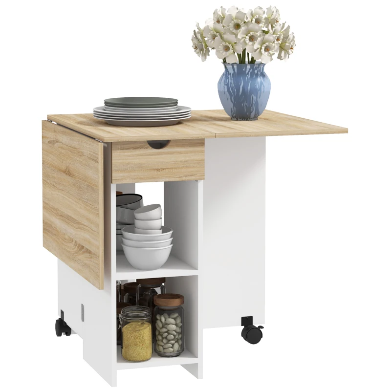 HOMCOM Table à manger pliante table de cuisine extensible pour 2 à 4 personnes 2 abattants 120 x 72 x 75 cm chêne