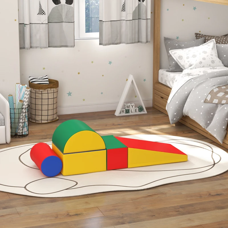 HOMCOM Set Costruzioni Morbide per Bimbi 1-3 Anni con 5 Blocchi Colorati, in Finta Pelle e Schiuma, Multicolore