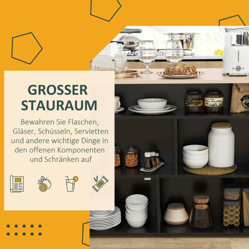 HOMCOM 3-tlg. Barset, Bartisch mit klappbarer Tischplatte, 2 Barhocker, 6 Staufächer, schwarz+Eiche, 116 x 70 x 89,5 cm(m-5)
