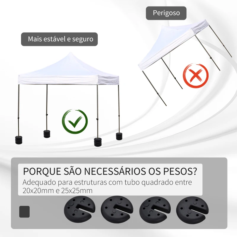 Outsunny Conjunto de 4 Pesos para Pérgola Recarregável Água Areia Cimento Base para Pérgola Φ25x6cm Preto