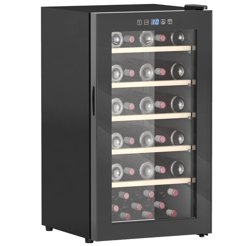 HOMCOM 41 Bottle Wine Fridge, 91 Litre Capacity, 45cm Freestanding Wine Cooler Fridge with Glass Door, LED Light, Digital Touch Screen, Temperature Control, Black