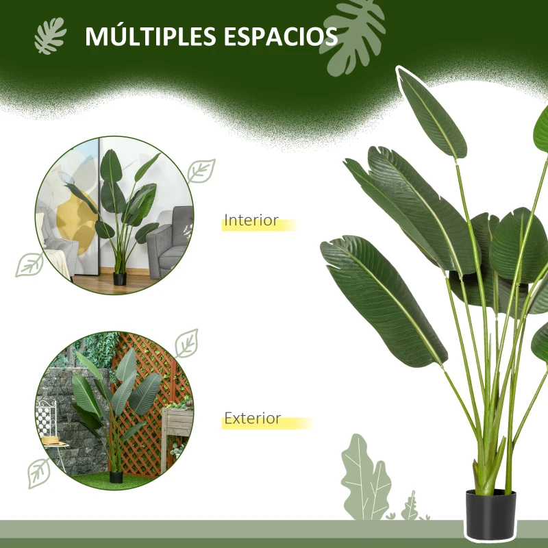HOMCOM 2 Plantas Artificiales de 160 cm Bananera con Maceta y 10 Hojas Realistas para Decoración en Interior Verde