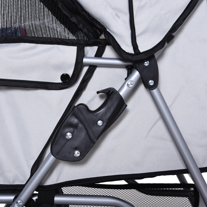 PawHut Hundewagen Hundebuggy bis 10 kg Klappbar verstellbares Vordach 2 Becherhalter Sonnendach Silber