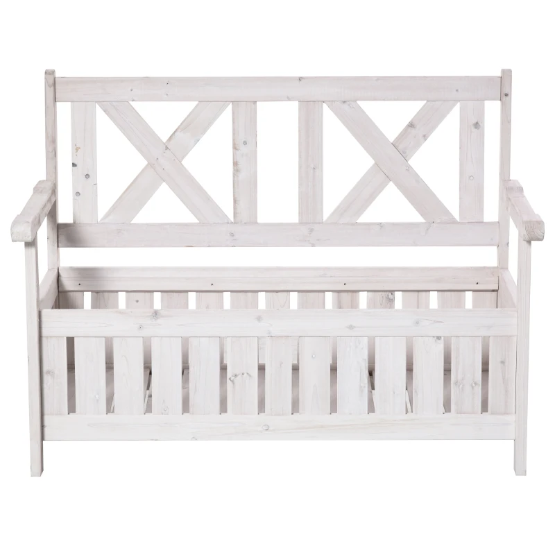 Outsunny Sitzbank mit Stauraum 2-Sitzer Gartentruhe Truhenbank Kissentruhe Aufbewahrung Weiß 115 x 61 x 85 cm