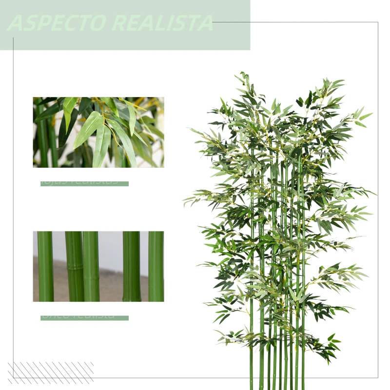 HOMCOM Pack de 2 Bambú Artificial con Maceta de Madera Plantas Artificiales de Decoración para Interior 35x10x180 cm Verde