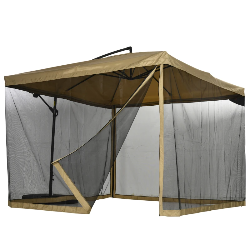 Outsunny Ampelschirm mit Moskitonetz, Inkl. Handkurbel, Lüftungsöffnung, 295 cm x 295 cm x 260 cm, Weiß + Schwarz