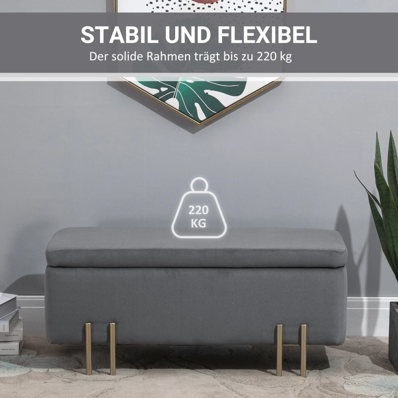 HOMCOM Sitzbank mit Stauraum Polsterbank mit Samtoptik, Sitztruhe mit Metallbeine, Truhenbank für Wohnzimmer Schlafzimmer Flur 100 x 40 x 42 cm, Dunkelgrau