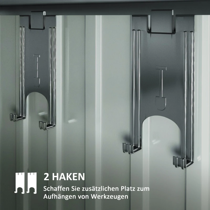 Outsunny Tuinschuur, Gereedschapsschuur met Vensters, Ventilatieopeningen, Schuifdeur, Waterdicht Staal, Weerbestendig, Donkergrijs