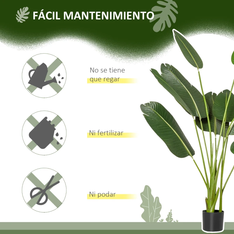 HOMCOM 2 Plantas Artificiales de 160 cm Bananera con Maceta y 10 Hojas Realistas para Decoración en Interior Verde