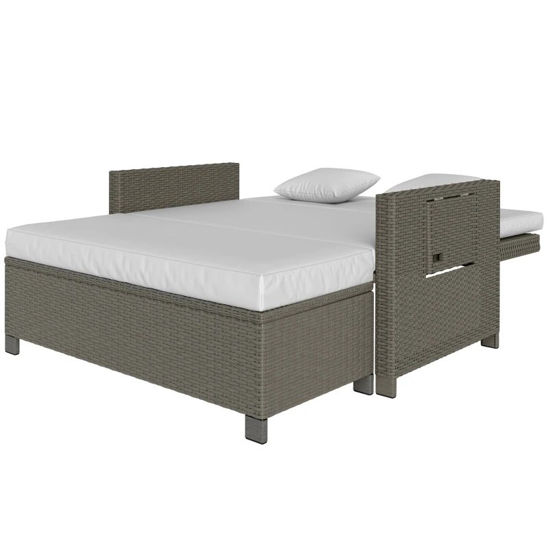 Outsunny Rattan Day Bed, with Footstool - Light Grey