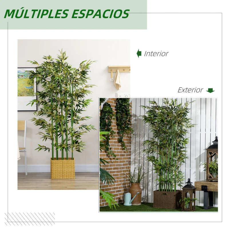 HOMCOM Pack de 2 Bambú Artificial con Maceta de Madera Plantas Artificiales de Decoración para Interior 35x10x180 cm Verde