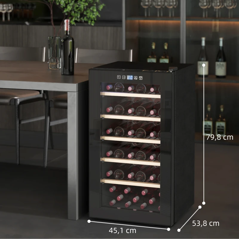 HOMCOM Weinkühlschrank für 41 Weinflaschen, 91 Liter Kapazität, Getränkekühlschrank mit LED-Anzeige, Touchscreen, Schwarz(m-3)