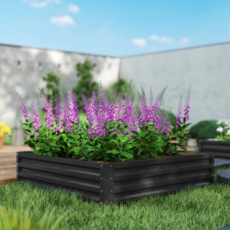 Outsunny 432L Square Raised Garden Bed Box with Weatherized Steel Frame for Vegetables, Flowers and Herbs, 120 x 120 x 30cm, Grey